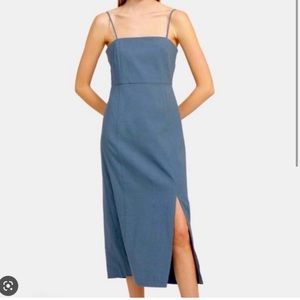 Theory Clean Strap Midi Dress in Blue Steel Linen